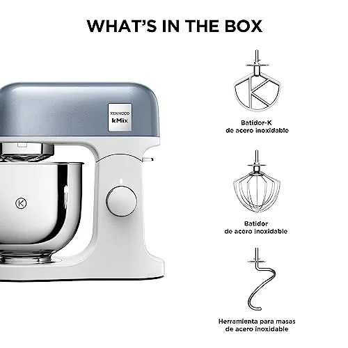 kenwood ▫️ kMix - Batedeira multifunções com taça de aço inoxidável de 5 L, motor de 1000 W, corpo em metal, kit de pastelaria com 3 acessórios e tampa anti-salpicos, azul (KMX760ABL) 7