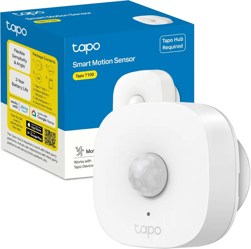 Tapo ▫️ TP-Link T100 - Detetor de movimento Wi-Fi, ampla cobertura, sensor de alarme antirroubo, rotação de 120º, montagem magnética, controlo através da aplicação, requer hub