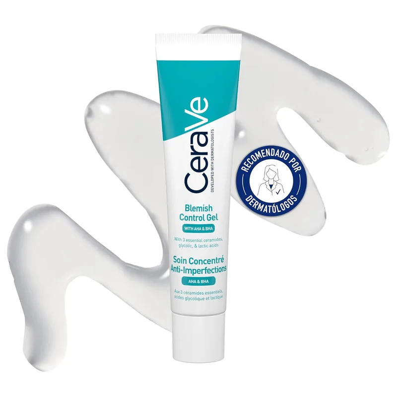 CeraVe Blemish Control Gel, Para peles com tendência acneica e oleosa, Reduz as manchas e borbulhas, Enriquecido com AHA e ácido salicílico, 40ml