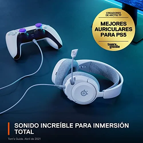 SteelSeries ▫️ Arctis Nova 1P - Auscultadores com fio para PS5 e compatíveis com vários sistemas - Controladores Hi-Fi - Áudio espacial de 360° - Almofadas de espuma com memória - PS5, PS4, PC, Xbox - Branco 3