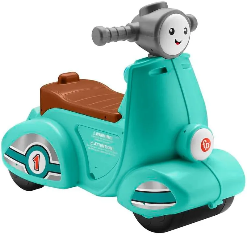 Fisher-Price ▫️ «Rie e Aprende» Moto Scooter – Brinquedo de andar com sons, para bebés a partir de 1 ano, versão em espanhol + italiano + francês + inglês + alemão + holandês (HMV76)
