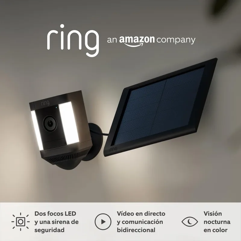 Ring ▫️ Câmara Plus com luzes solares (Spotlight Cam Plus) | Câmara de vigilância exterior Wi-Fi com vídeo HD 1080p, comunicação bidirecional, visão noturna e holofotes LED | 30 dias grátis Home
