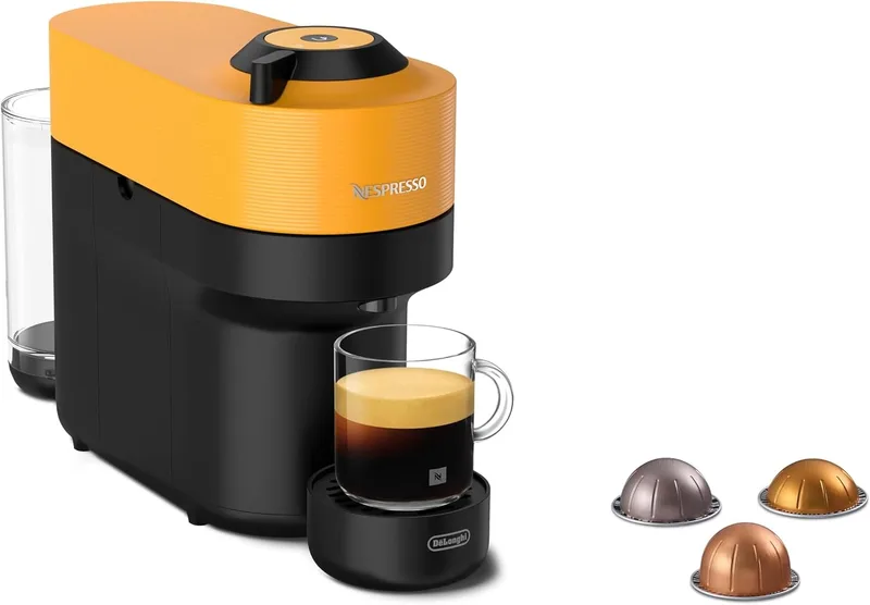 Nespresso De'Longhi Vertuo Pop ENV90.Y, máquina de café automática, máquina de café de cápsulas, 4 tamanhos de chávena, tecnologia de centrifugação, conjunto de boas-vindas incluído, pega amarela