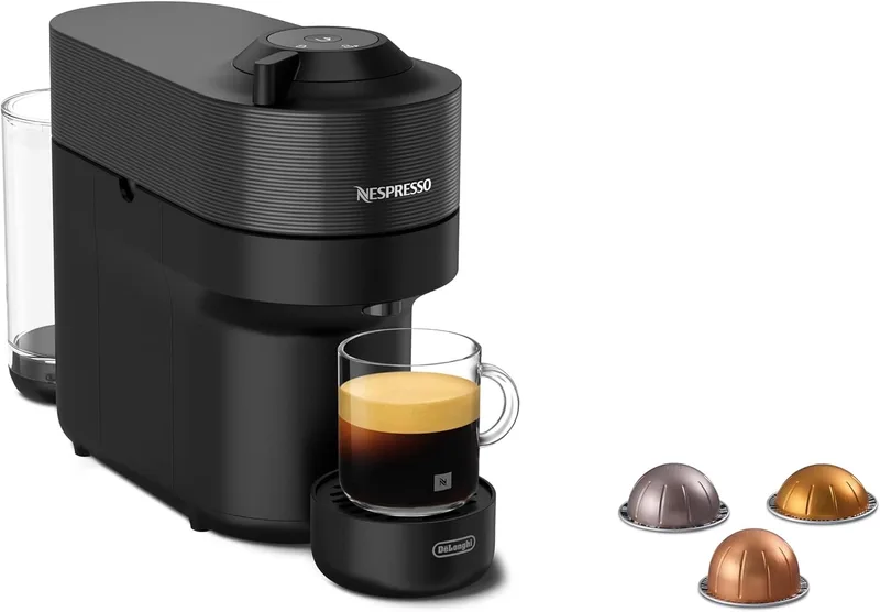 Nespresso ▫️ De'Longhi Vertuo Pop ENV90.B, máquina de café automática, máquina de café de cápsulas descartáveis, 4 tamanhos de chávena, tecnologia de centrifugação, conjunto de boas-vindas incluído, 1260 W, Licorice Black