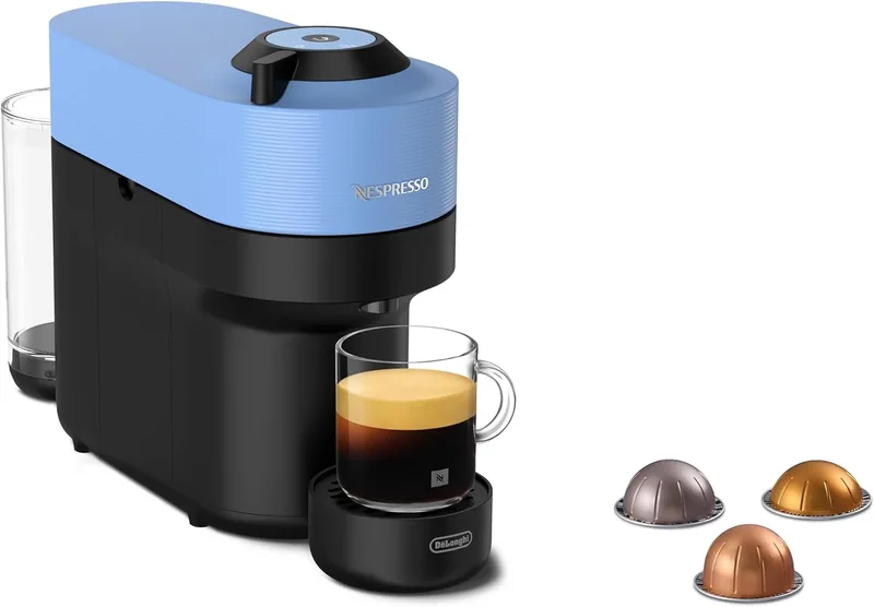 De'Longhi Nespresso Vertuo Pop ENV90.A, máquina de café automática, máquina de café de cápsulas descartáveis, 4 tamanhos de chávena, tecnologia de centrifugação, conjunto de boas-vindas incluído, 1260 W, azul pacífico