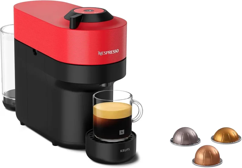 Krups ▫️ Nespresso VERTUO Pop XN9205 - Máquina de café de cápsulas, máquina de café expresso, 4 tamanhos de chávenas, tecnologia Centrifusion, 35 % de plástico reciclado, cor vermelha