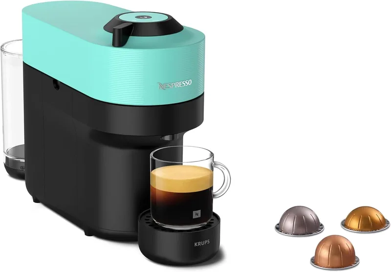Krups Nespresso VERTUO Pop XN9204 - Máquina de café em cápsulas, máquina de café expresso, 4 tamanhos de chávenas, tecnologia de centrifugação, 35 % de plástico reciclado, cor menta