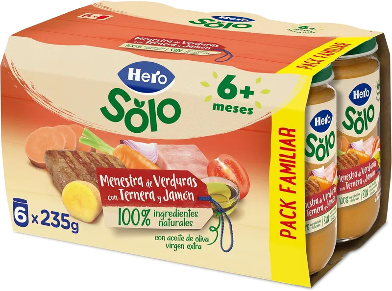 Solo ▫️ Hero Potes de Guisado de Vitela e Presunto A partir dos 6 meses, 6 x 235 g