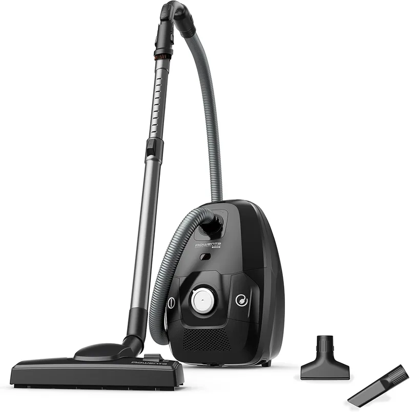 Rowenta ▫️ Force Max Silence - Aspirador com saco de 900 W, até 82% reciclável, filtragem HEPA superior a 99,98%, depósito de 4,5 L, cabo de 8,4 m, inclui acessórios para estofos, preto