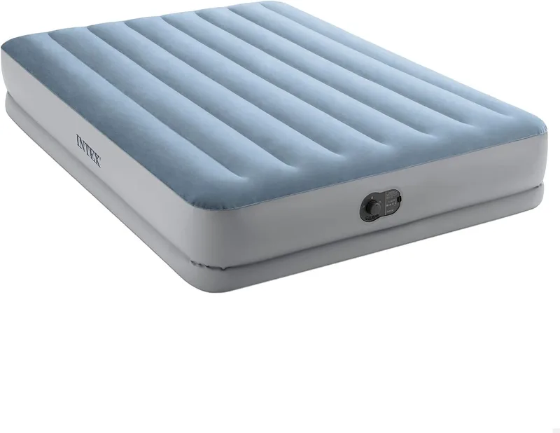 Intex ▫️ 64159 Colchão insuflável duplo, com bomba elétrica USB integrada, enche-se em cerca de 4 minutos, peso máximo de 272 kg, material flocado e PVC laminado, 152 x 203 x 36 cm