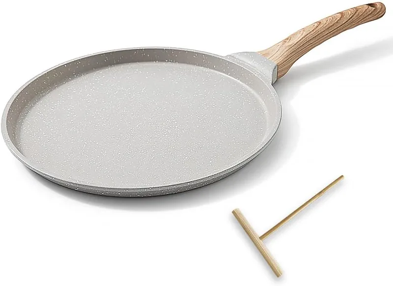 Bobikuke ▫️ Frigideira para crepes de 25 cm, revestimento antiaderente, branca | Frigideira antiaderente para crepes com distribuidor de massa; em alumínio para uma cozedura uniforme e fácil.