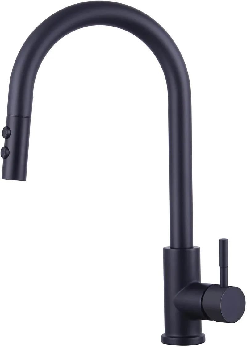 Woen-Flow ▫️ Torneira de cozinha preta de alta pressão, extensível e giratória a 360°, monocomando para lava-loiça com chuveiro, 2 modos, jato alto, torneira misturadora de cozinha, torneira de cozinha extensível em aço inoxidável