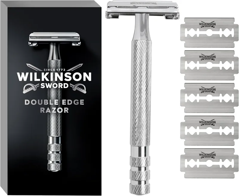 Wilkinson Sword ▫️ Classic Premium - Navalha de barbear para homem em aço cromado vintage + 5 lâminas de barbear de dois gumes