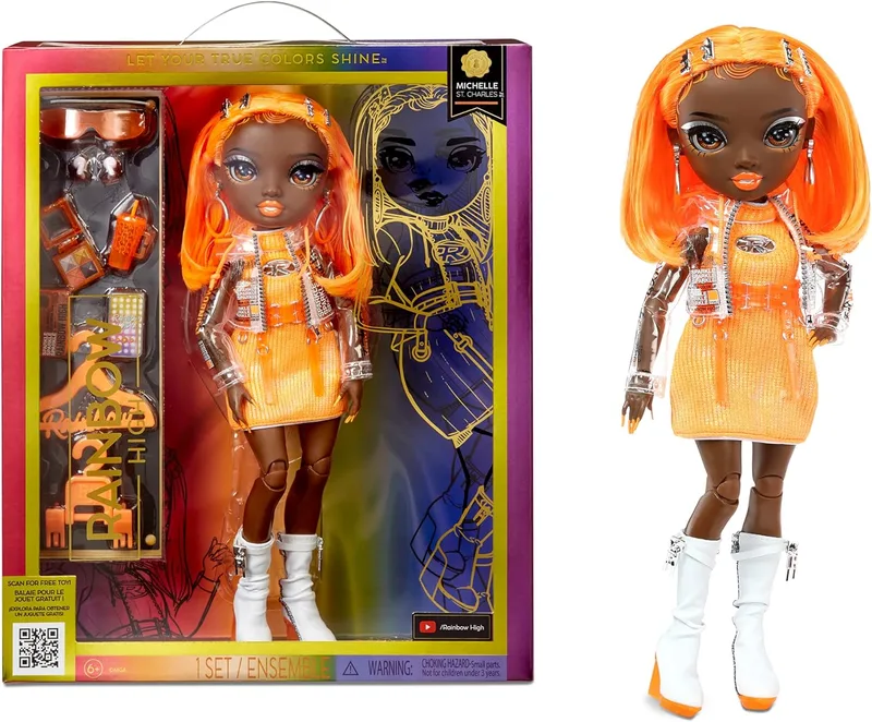 RAINBOW HIGH ▫️ Fashion Doll - Michelle ST.Charles - Boneca Laranja - Look Fashion e mais de 10 acessórios coloridos para brincar - para coleccionadores e crianças dos 4 aos 12 anos