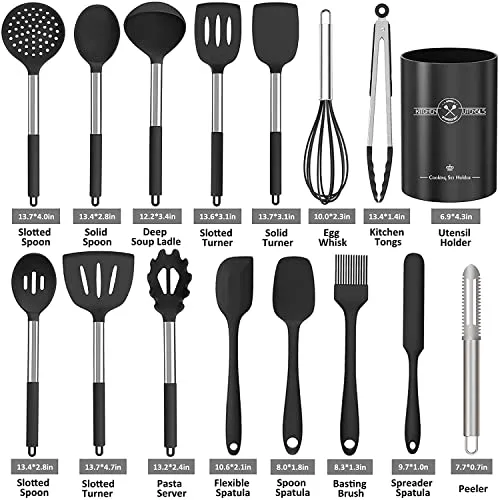 DLD ▫️ Conjunto de 16 peças de utensílios de cozinha em silicone, utensílios resistentes ao calor com cabos em aço inoxidável para cozinha e padaria, espátula antiaderente, conjunto de utensílios de cozinha 2