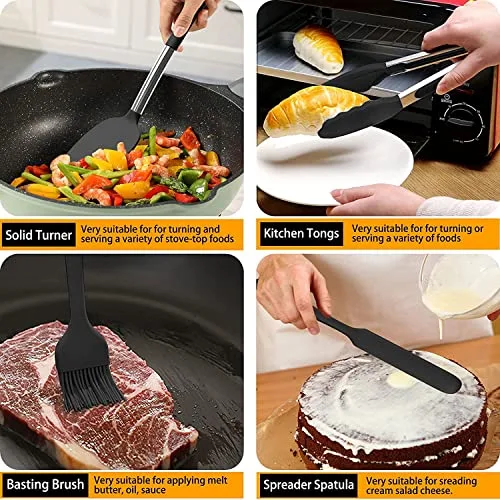 DLD ▫️ Conjunto de 16 peças de utensílios de cozinha em silicone, utensílios resistentes ao calor com cabos em aço inoxidável para cozinha e padaria, espátula antiaderente, conjunto de utensílios de cozinha 4