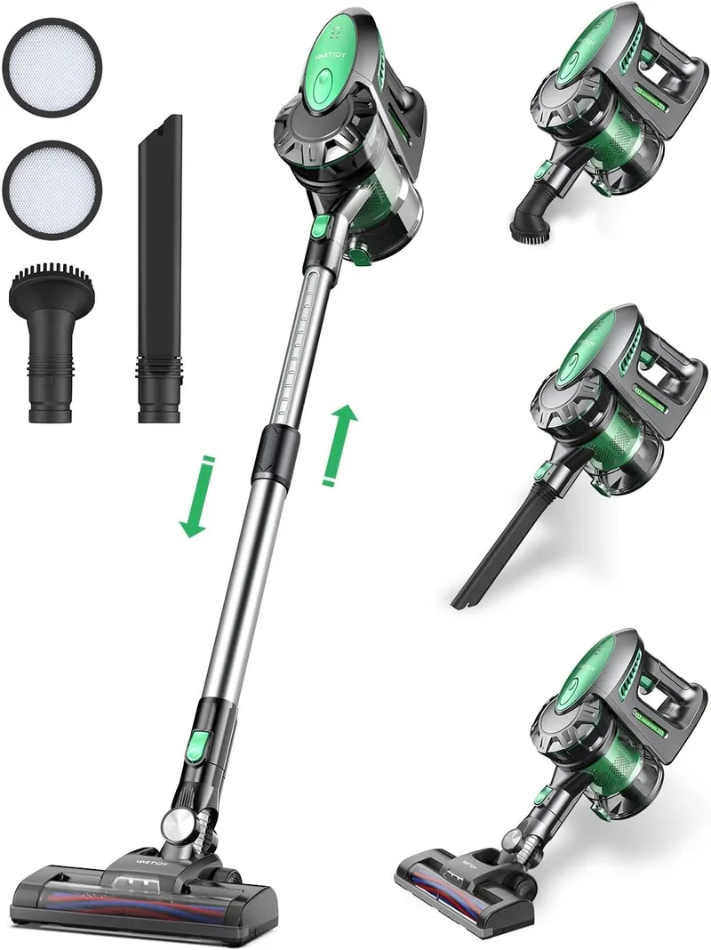 Vactidy ▫️ Aspirador sem fio V8 25KPa, aspirador de vassoura sem fio 3 em 1, baixo ruído, tempo de funcionamento de 35 minutos, sucção potente, filtragem de 4 fases, aspirador vertical de pêlos de animais