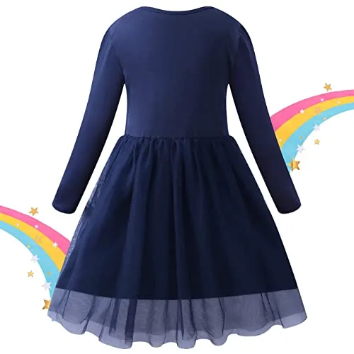 VASCHY ▫️ Vestidos para meninas, vestido de manga comprida, vestido de unicórnio, princesa, borboleta e sereia, vestidos, roupa de tule, festa de verão, vestido de festa, 2-10 anos 2
