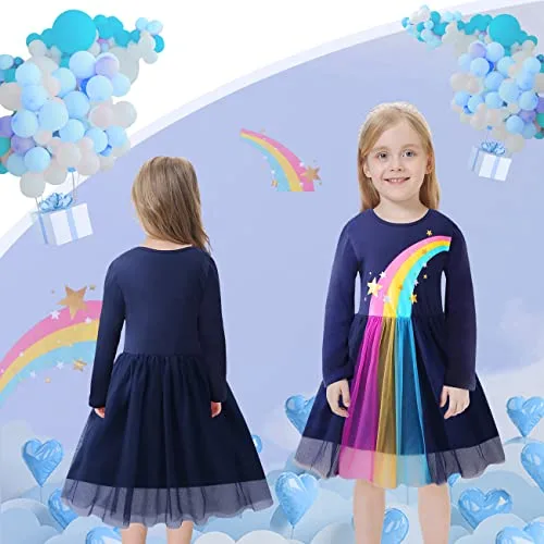 VASCHY ▫️ Vestidos para meninas, vestido de manga comprida, vestido de unicórnio, princesa, borboleta e sereia, vestidos, roupa de tule, festa de verão, vestido de festa, 2-10 anos 7