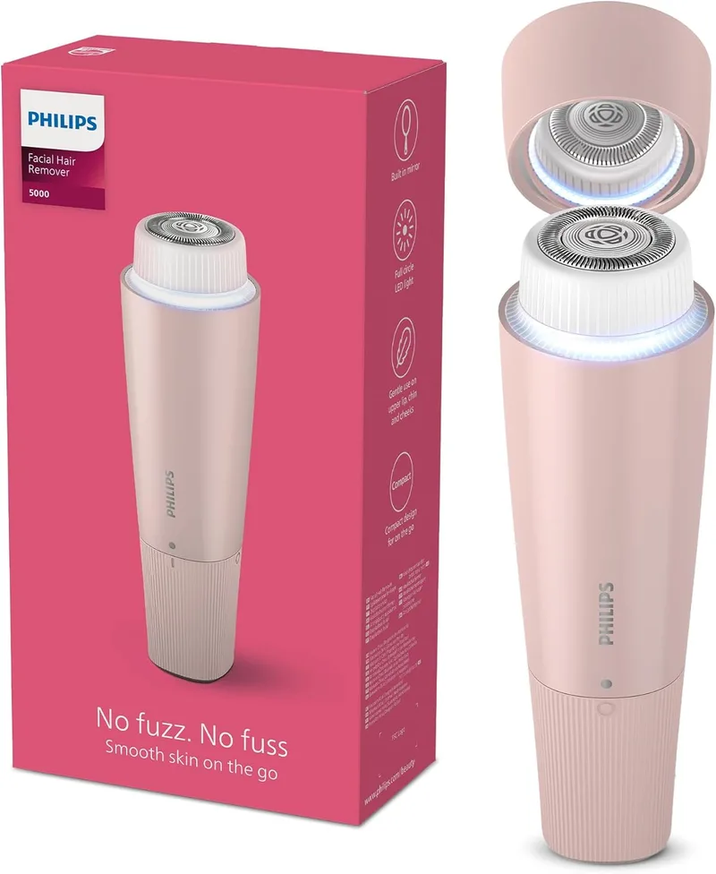 PHILIPS ▫️ Depiladora facial série 5000, depiladora pessoal para mulher, sem fio e compacta, com cabeça hipoalergénica, remoção suave e rápida dos pêlos faciais, retoques fáceis, modelo BRR454/00