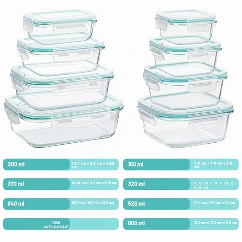 Vtopmart ▫️ Conjunto de 8 recipientes de vidro herméticos com tampa 2