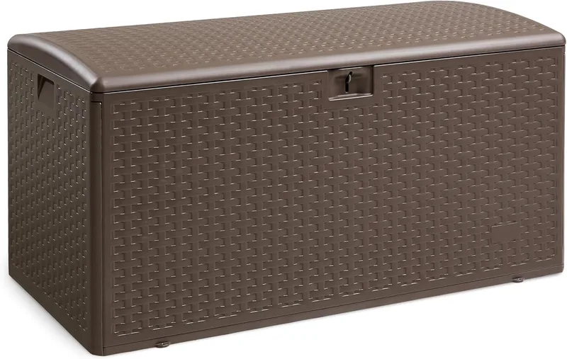Amazon Basics ▫️ Cofre para exterior, caixa de arrumação, 375 l, castanho