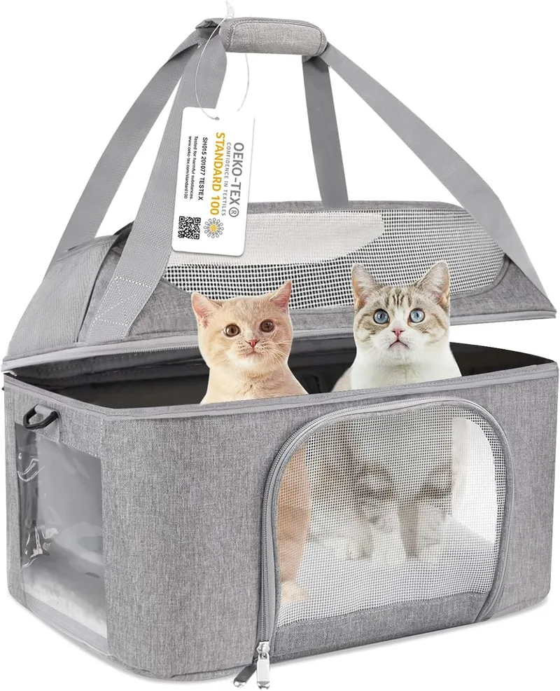 Bejibear ▫️ Transportadora grande para gatos de grande porte, cães de pequeno porte e animais de estimação até 9 kg, laterais macias, dobrável, homologação TSA para voos, cor cinzenta