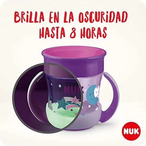 NUK ▫️ Mini Magic Cup Night – copo com bico para beber | +6 meses | 160 ml | Borda à prova de derrames de 360° para beber de qualquer lado | Brilha no escuro | Sem BPA | Leão (azul) | 2 unidades. 4