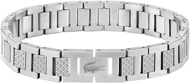 Lacoste ▫️ Pulseira de elos da coleção METROPOLE, decorada com um padrão Petit Piqué – Disponível para homem e mulher
