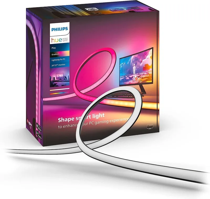 Philips Hue ▫️ Fita de luzes LED inteligente Hue Play Gradient para PC, 24-27", luz branca e colorida, sincroniza-se com o conteúdo do ecrã