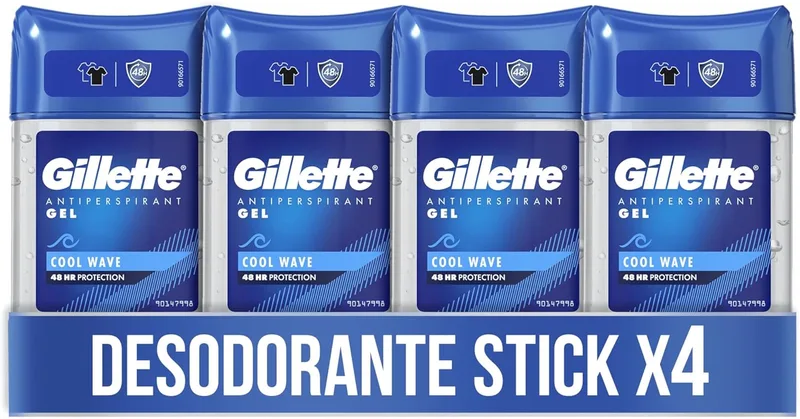 Gillette ▫️ Clear Men's Cool Wave Gel Desodorizante Antitranspirante Cool Wave, 4 x 70 ml