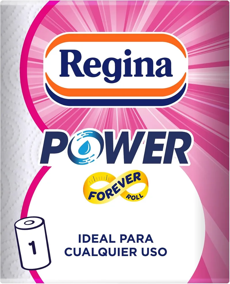 Regina ▫️ Papel de cozinha Power - 1 rolo ainda mais longo, 340 folhas de 2 camadas, adequado para limpar superfícies domésticas, embalagem reciclável, papel 100% certificado pelo FSC