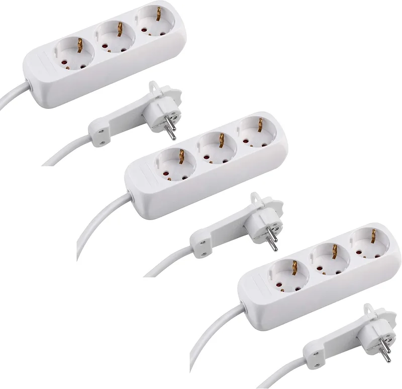 Meister ▫️ Extensão de 3 tomadas - Conjunto de 3 - Conector extrafino - Cabo de 1,4 m - Branco - IP20 interior - Extensão de 3 tomadas - Conjunto de 3 - Cabo de 1,4 m - IP20 interior