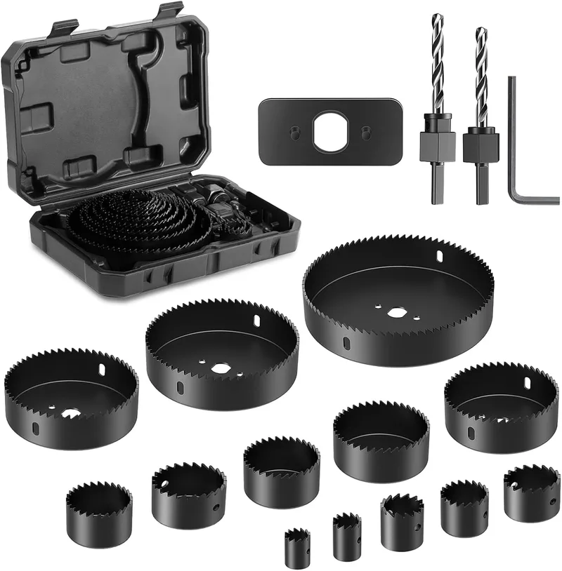 HYCHIKA BETTER TOOLS FOR BETTER LIFE ▫️ HYCHIKA Brocas de Coroa, conjunto de 19 peças de serras circulares com 13 serras de Ø19-127 mm, broca ideal para painéis de madeira finos, placas de PVC e plástico
