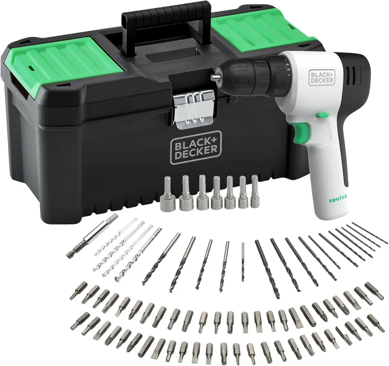 Black+Decker ▫️ REVIVA REVDD12ASTB-QW – Berbequim-aparafusador de 12 V, velocidade variável, 80 acessórios e mala de 12,5"