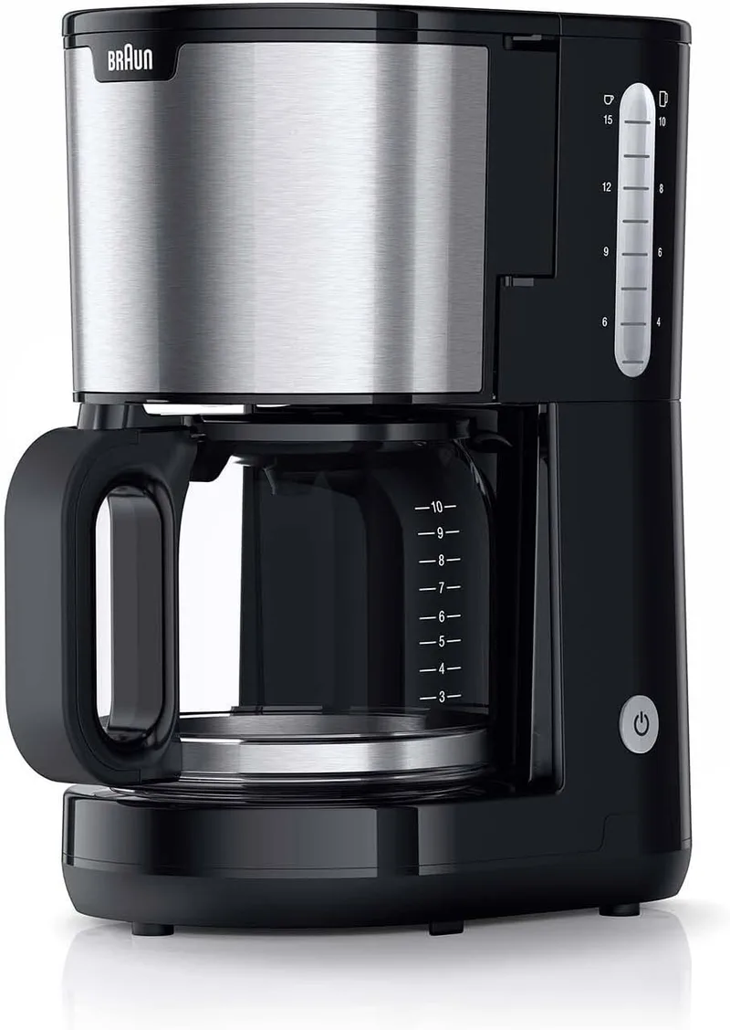 Braun ▫️ PurShine KF1500BK, Máquina de café de filtro com sistema OptiBrew, função anti-gotejamento, desligamento automático de segurança, capacidade para 10 chávenas de café aromático, 1000 W, preta