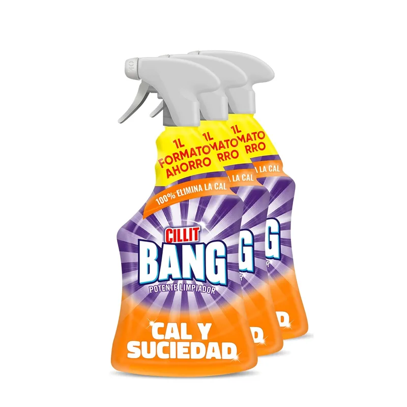 Cillit Bang ▫️ Limescale & Dirt, poderoso produto de limpeza para casa de banho, cozinha, em formato de spray - Embalagem de 3 x 1 L, total 3 L