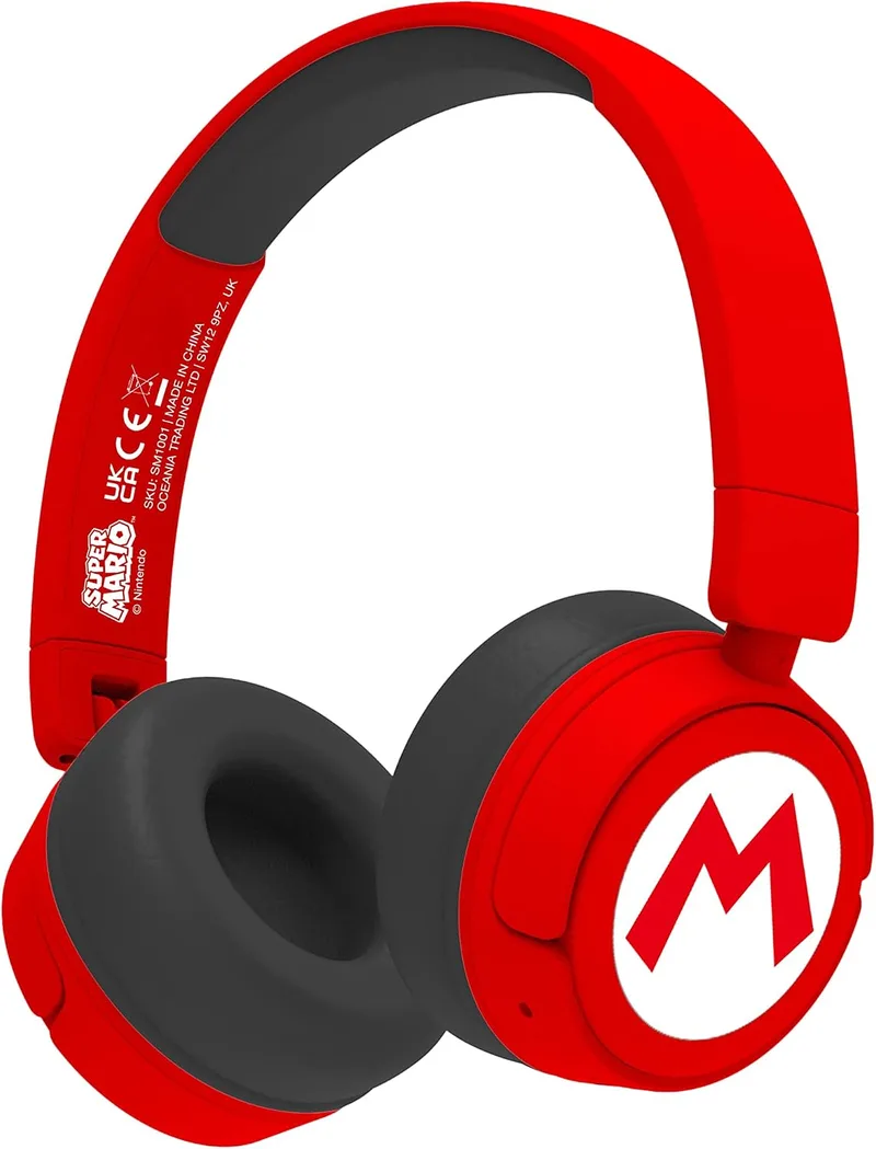 OTL Technologies ▫️ AURICULARES SEM FIOS PARA CRIANÇAS COM LOGÓTIPO DO SUPER MARIO, BLUETOOTH E DOBRÁVEIS