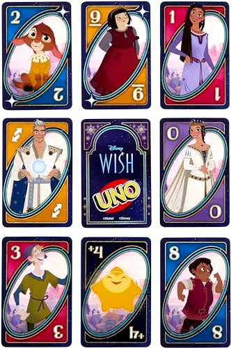 Mattel Games ▫️ UNO - Jogo de cartas Disney Wish para crianças, noites em família e adultos, com personagens do filme e uma regra especial, para 2 a 10 jogadores 4