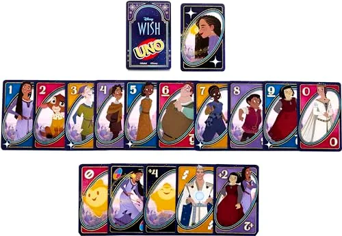 Mattel Games ▫️ UNO - Jogo de cartas Disney Wish para crianças, noites em família e adultos, com personagens do filme e uma regra especial, para 2 a 10 jogadores 6