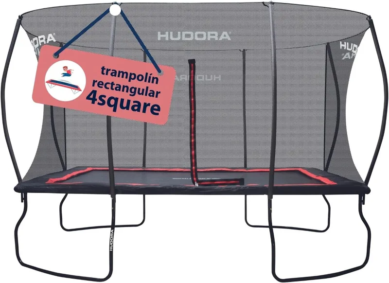 Hudora ▫️ trampolim 4square - 244x366/215x305cm Grande trampolim retangular para exterior - Trampolim desportivo retangular para até 120kg - Trampolim familiar com grande ressalto - Trampolim de qualidade