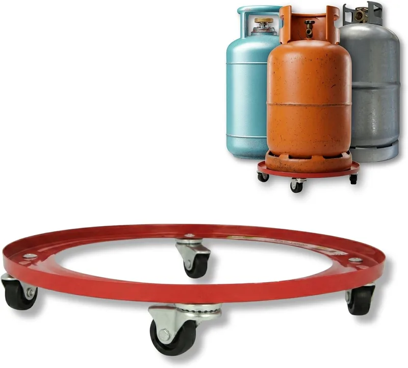 Amig ▫️ Suporte para botijas de butano - Carrinho de transporte com 4 rodas giratórias - Diâmetro Ø31 cm - Carga máxima de 30 kg - Suporte para bidões e vasos - Cor laranja - Aço ligado