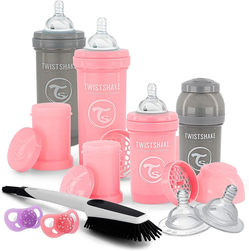 TWISTSHAKE ▫️ Conjunto Inicial para Recém-Nascidos, 9 peças – 4 biberões anticólicos, 2 chupetas, 2 tetinas grandes, 1 escova de limpeza, 0 meses, menina, 78961