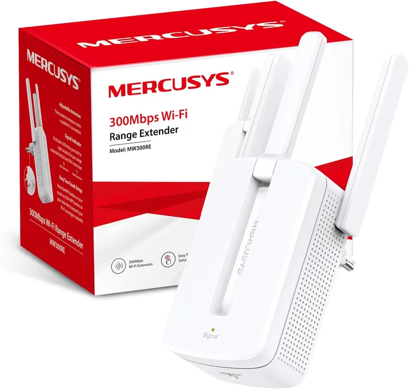 MERCUSYS ▫️ MW300RE – Repetidor Wi-Fi 4, banda dupla, antenas externas, compacto | Amplificador de sinal Wi-Fi. Modo de ponto de acesso. Botão WPS para configuração fácil. Aplicação
