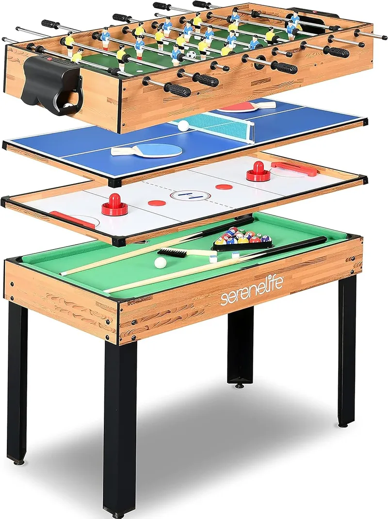 SereneLife ▫️ Mesa multi-jogos bilhar, hóquei, ténis de mesa, futebol de mesa, ideal para utilização no interior e no exterior.