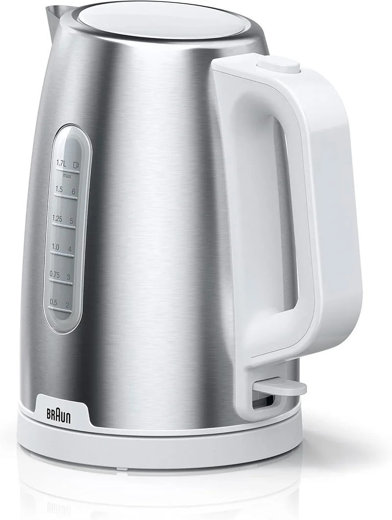 Braun ▫️ Fervedor elétrico PurShine, base giratória a 360°, indicador do nível de água, compartimento para guardar o cabo, função de desligamento automático, capacidade de 1,7 L, WK1500WH, 2200 W, branco