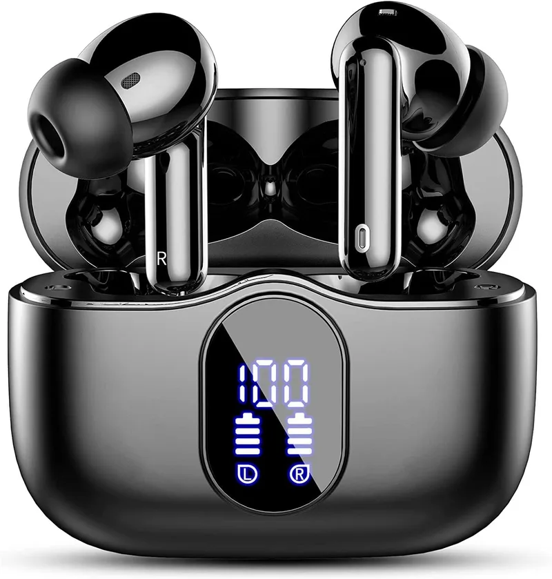 Btootos ▫️ Auscultadores sem fios Bluetooth, Auscultadores Bluetooth 5.3, Hi-Fi estéreo | Redução de ruído, microfone HD, ecrã LED, driver dinâmico de 13 mm, resistência à água IP7, 36 horas de autonomia, auscultadores sem fios