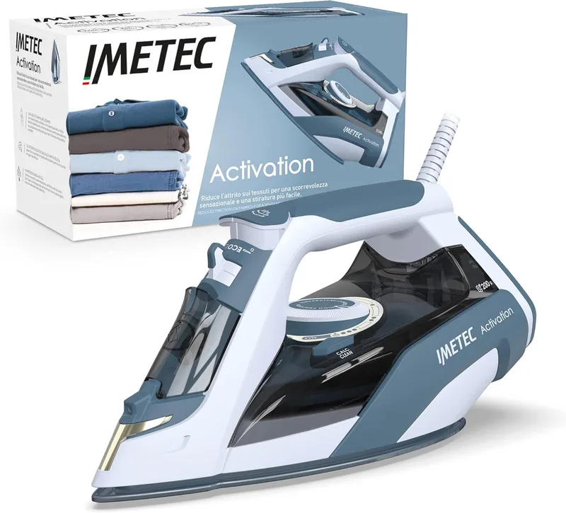 Imetec ▫️ Activation, Ferro a vapor, base deslizante em cerâmica e turmalina, jato de vapor de 200 g, tecnologia anticalcário Zerocalc, tecnologia Eco, 2400 W