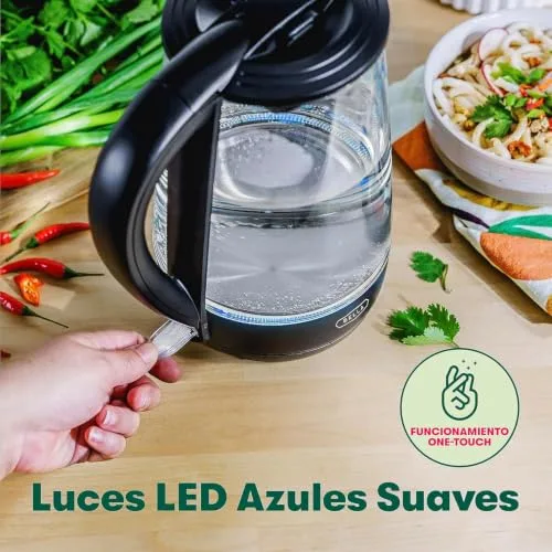 BELLA ▫️ Bela chaleira elétrica de vidro com 1,7 L. Ferve rapidamente 7 chávenas de água em 6-7 minutos, com luzes LED azuis suaves que se acendem durante a ebulição; chaleira portátil sem fios. 3