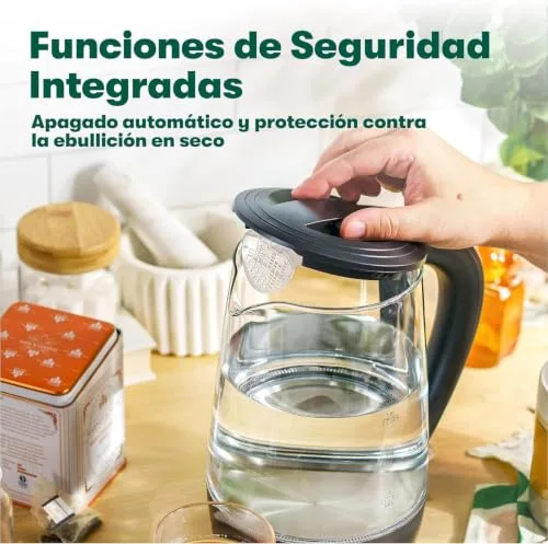 BELLA ▫️ Bela chaleira elétrica de vidro com 1,7 L. Ferve rapidamente 7 chávenas de água em 6-7 minutos, com luzes LED azuis suaves que se acendem durante a ebulição; chaleira portátil sem fios. 5